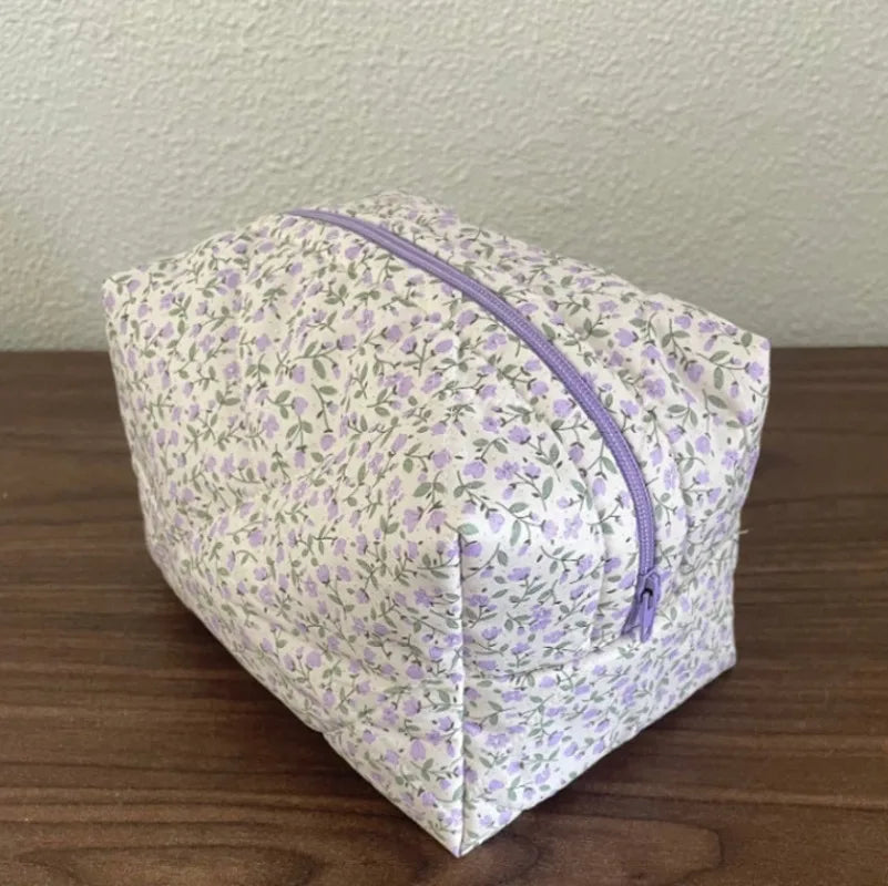 Floral Puffy Quilted Makeup Bag