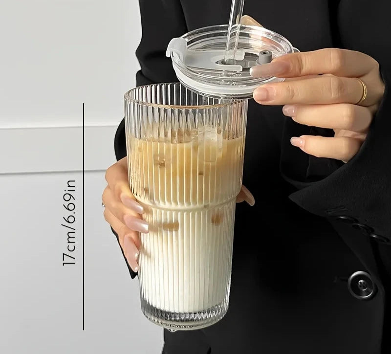 Glass Cup With Lid and Straw 