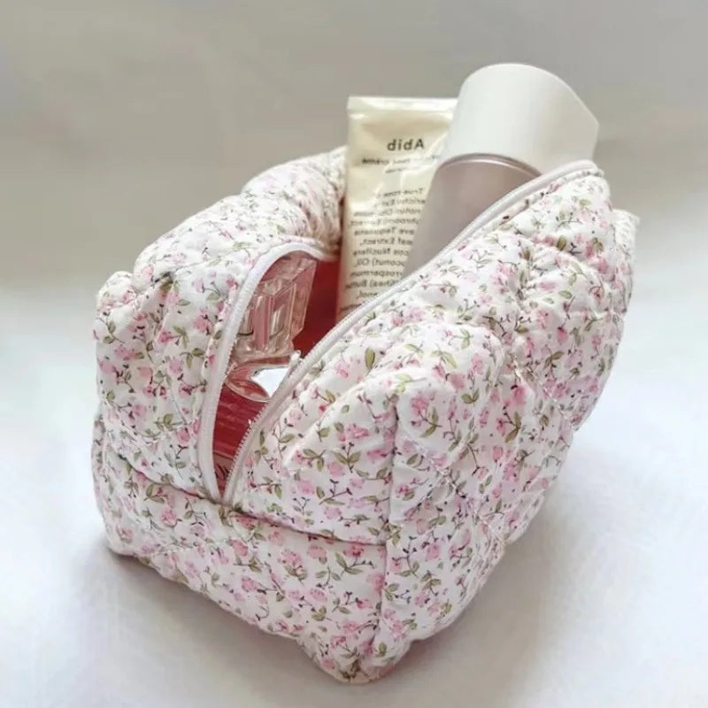 Floral Puffy Quilted Makeup Bag