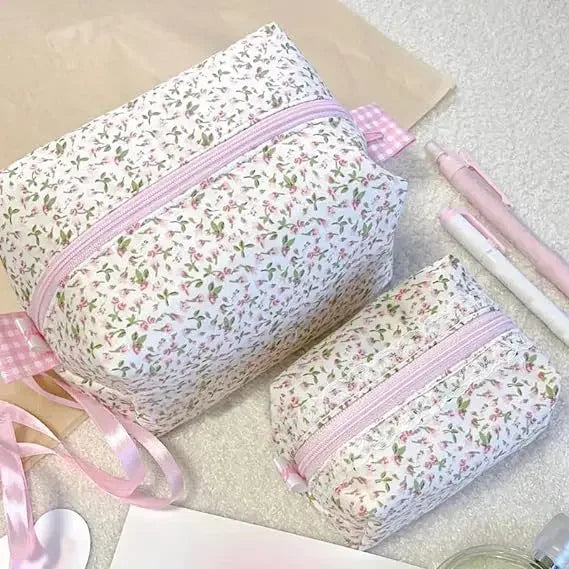 Floral Puffy Quilted Makeup Bag