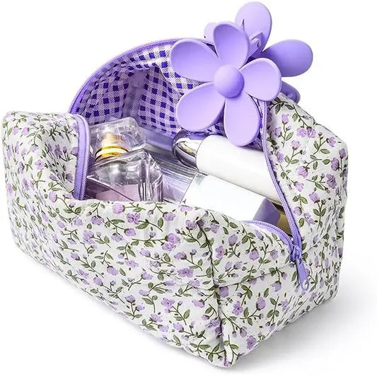 Floral Puffy Quilted Makeup Bag